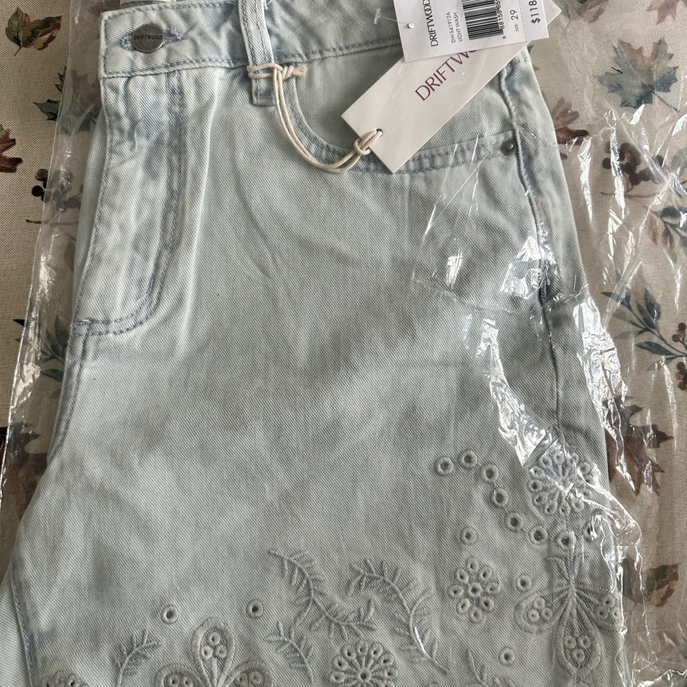 DRIFTWOOD Sky Blue Embroidered Jean Shorts - Picture 2 of 5
